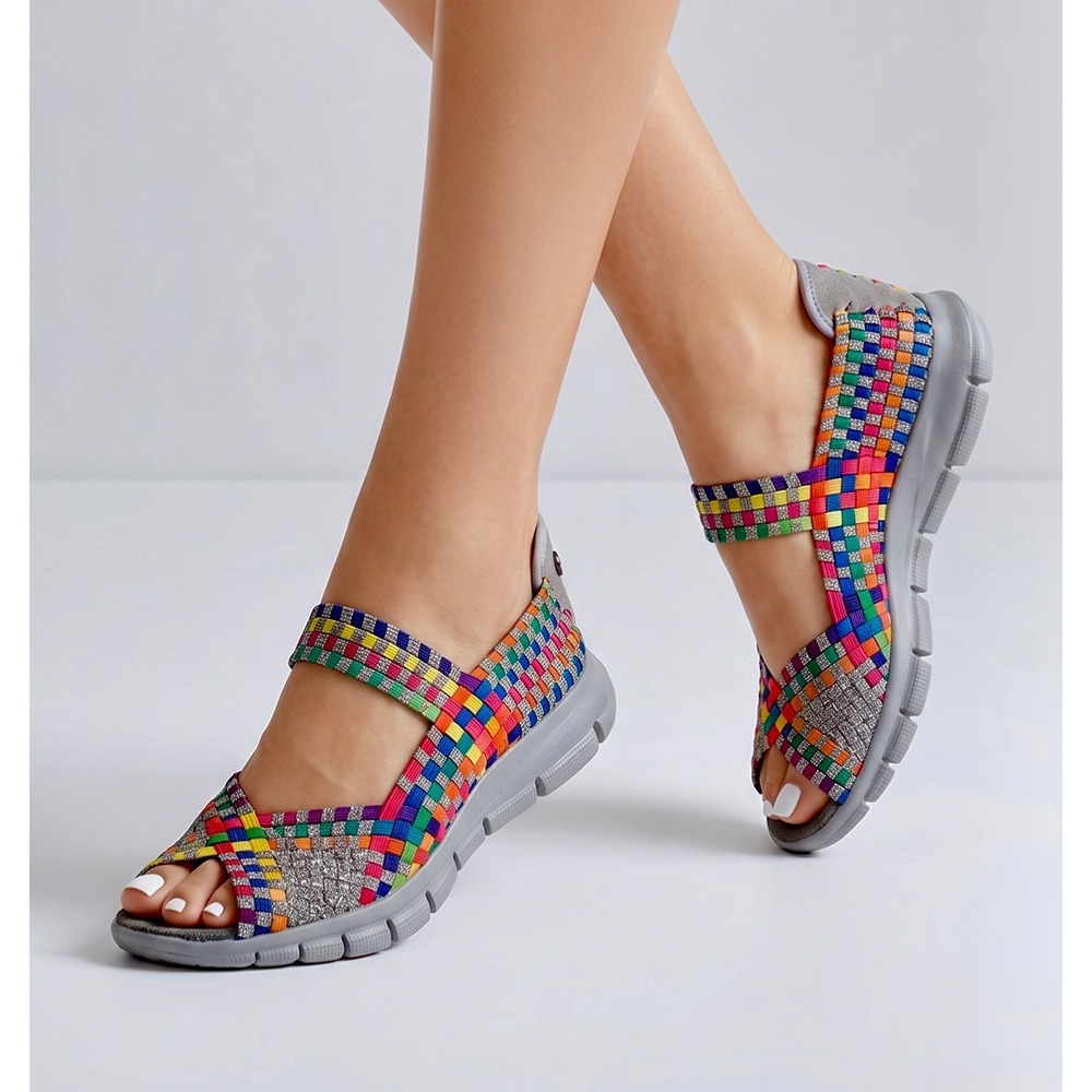 Bernie Mev Euro 38 US 7 Lulia Woven Sandals Womens Multi Color Rainbow Silver
